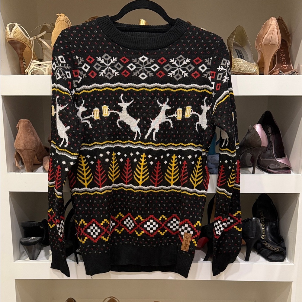 Tipsy Elves Black Multicolor Reindeer Sweater